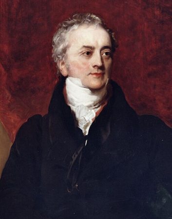 Thomas Young in an oil portrait, wearing a dark coat and white neckcloth